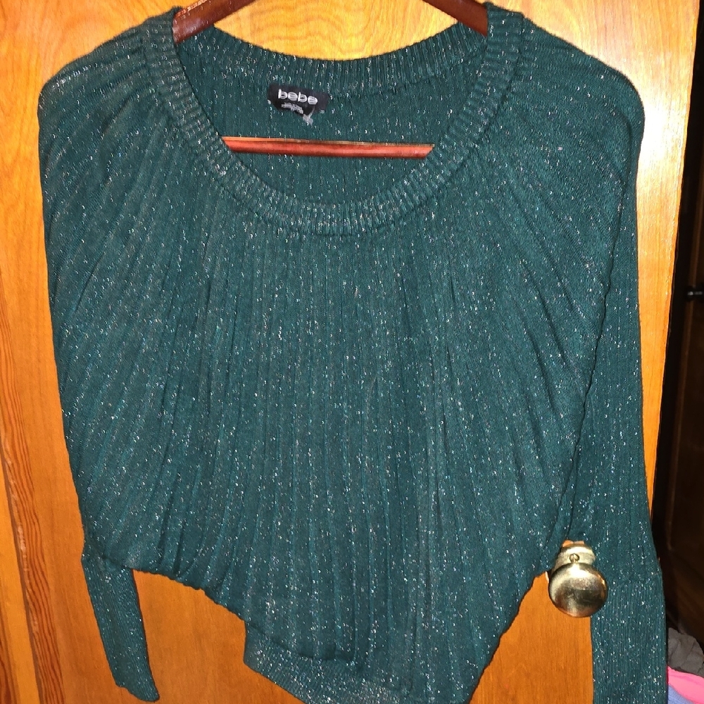 Bebe Shimmering Teal Crew Neck Sweater